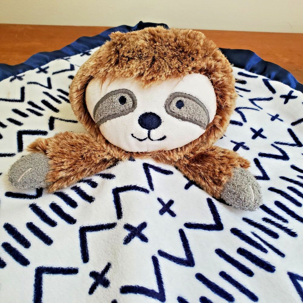Cloud Island Plush Lovie Sloth Security Blanket Nunu Deu-deu Blue Satin Back 13"
